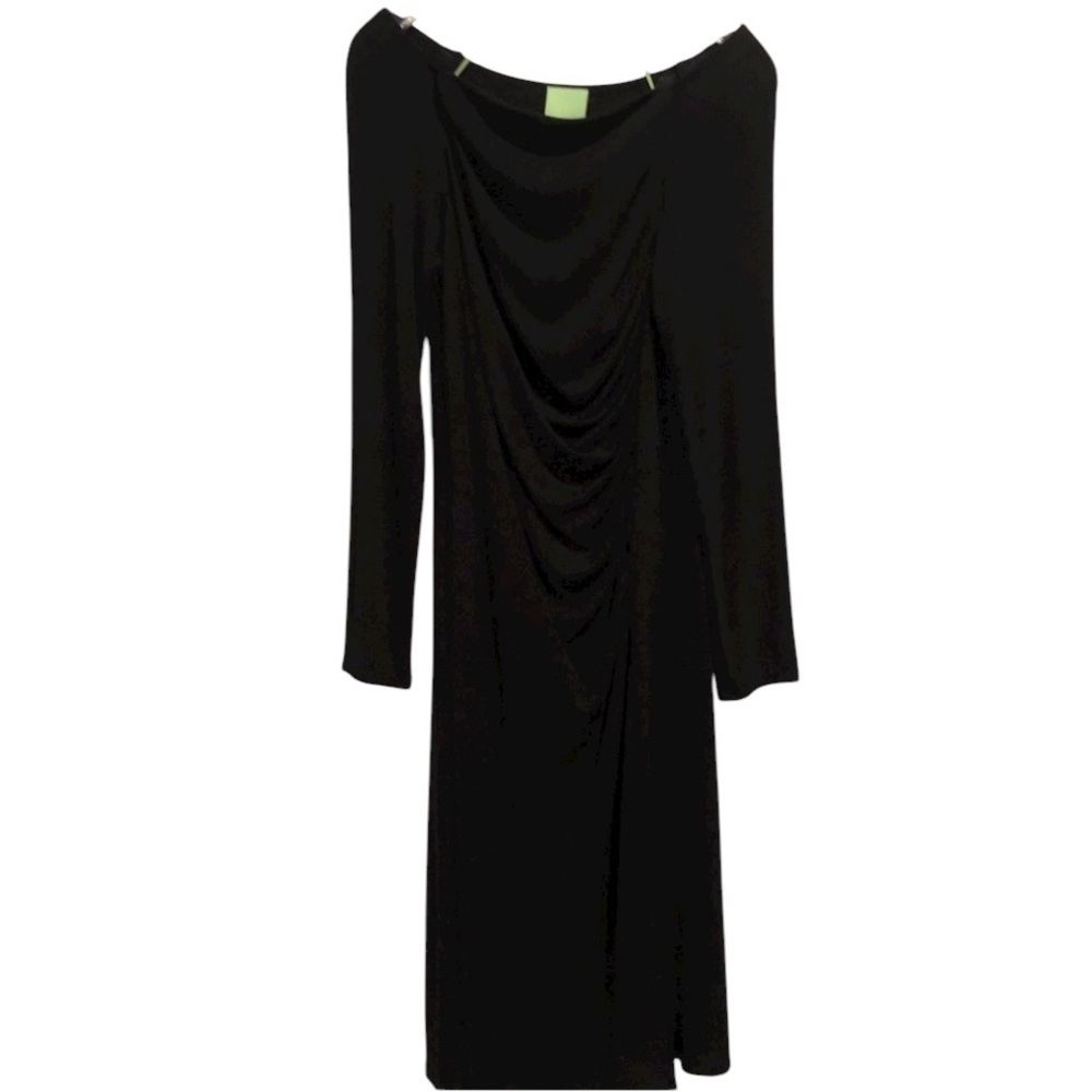 Citrine size 14 black off shoulder long sleeve shirred midi dress stretch